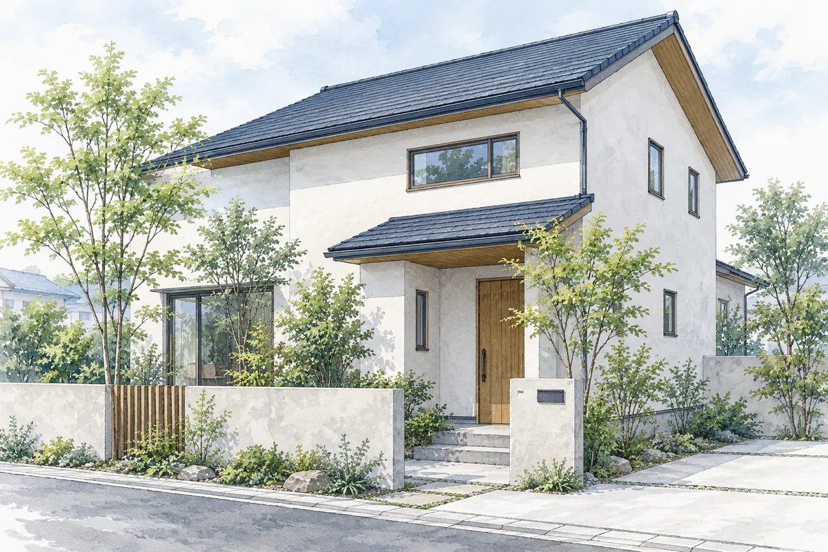 外壁と屋根のある日本の戸建て住宅のイメージイラスト